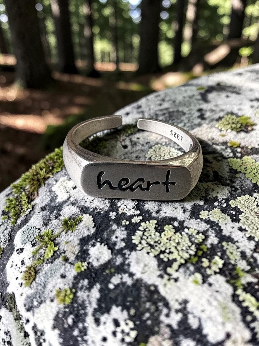 Vintage Sterling Silver Open Wrap Signet Ring Heart Script Cutout Motif 925 Mark